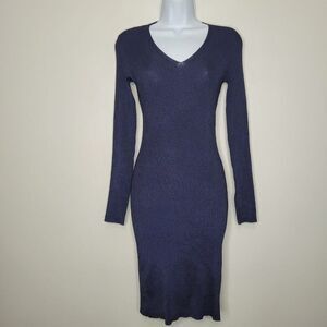 Sophia dark blue stretch knit sweater office siren career bodycon dress size S